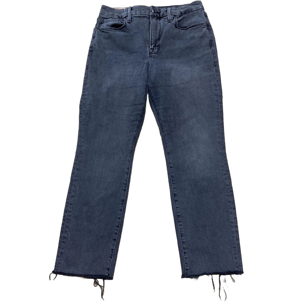 Good American Classic Jeans Women 10 30 Black GCRH25TFT Raw Hem Skinny High Rise